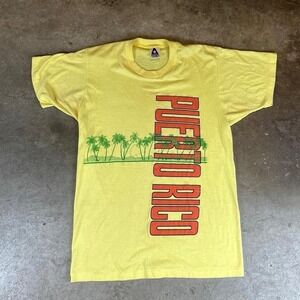 Vintage 80s Puerto Rico T Shirt Single Stitch Yellow America Project Medium USA